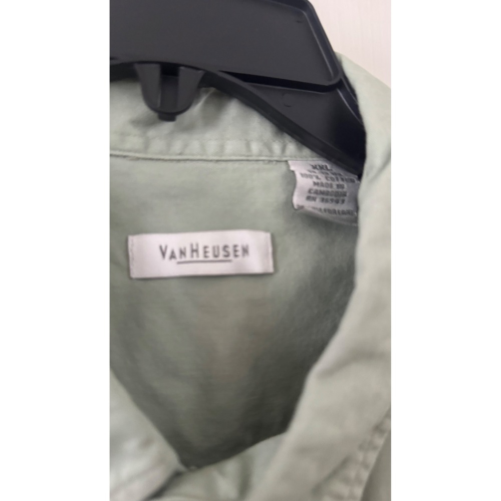Van Heusen Mens XXL Sage Green Short Sleeve Button Down Cotton Shirt Casual - Picture 2 of 3